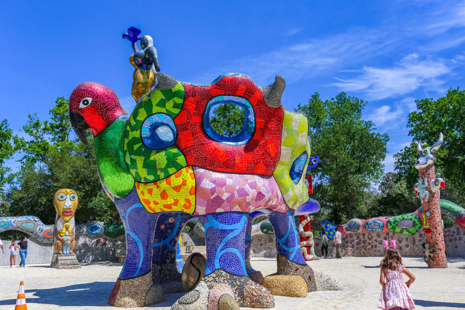 Colorful mosaic elephant sculpture at Queen Califia’s Magical Circle in Escondido.